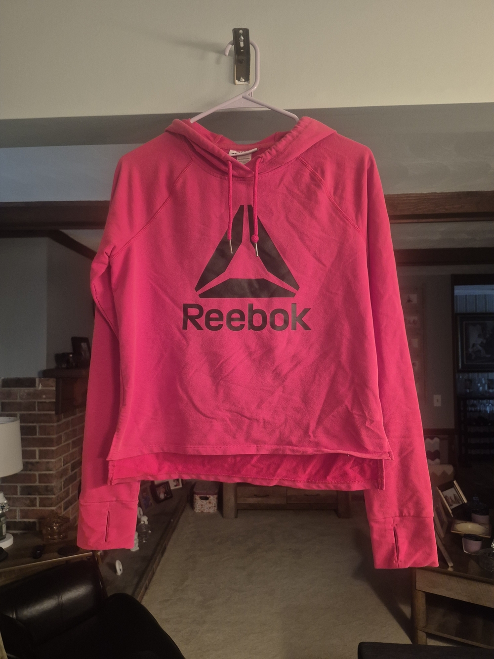 Reebok Pink Hooded Crewneck Sweatshirt with Logo